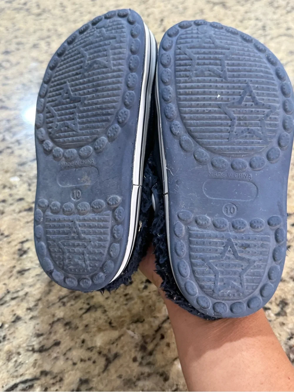 CROCS Navy Fleece-Lined Star Clogs with Brown Charm